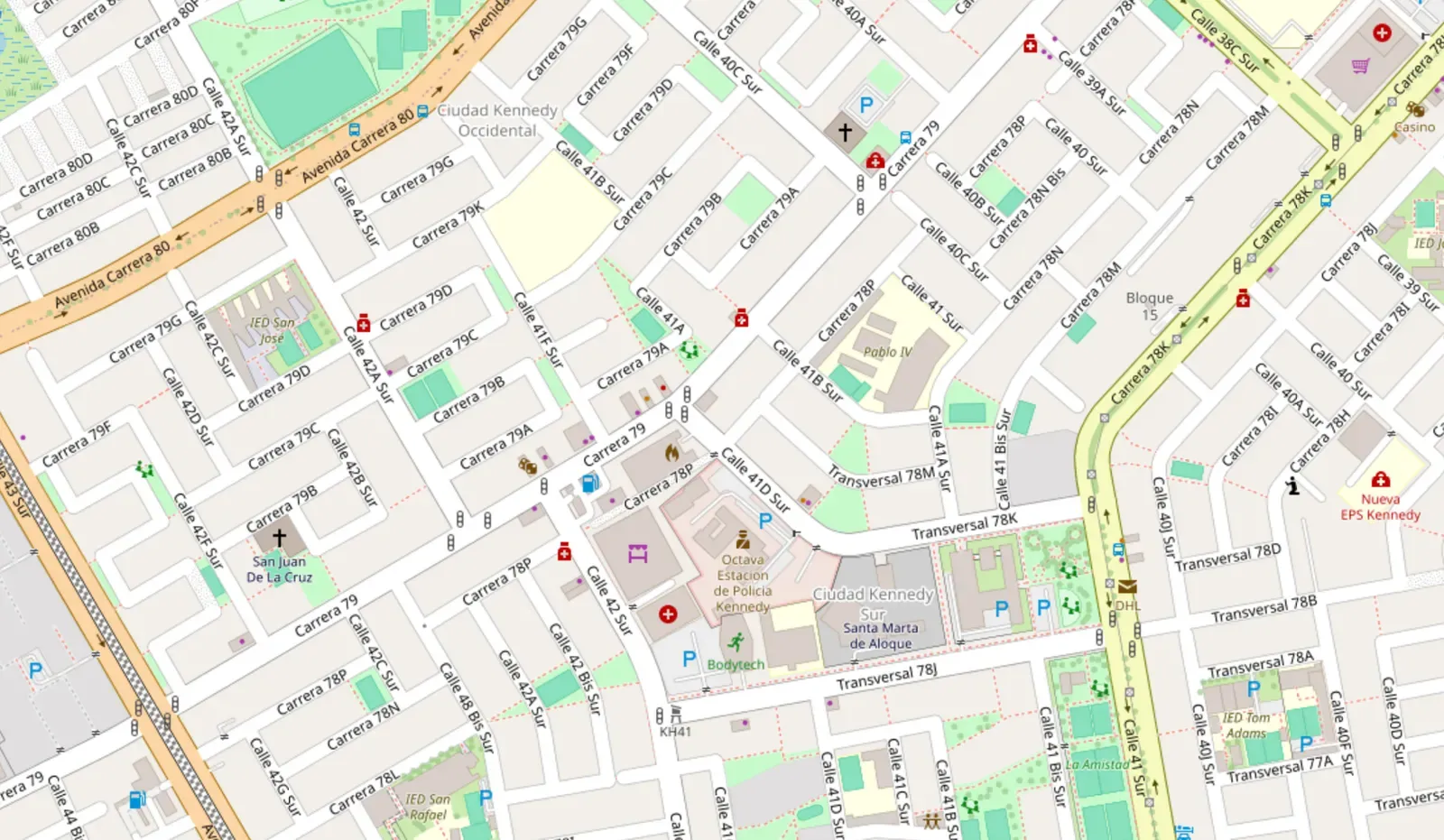 Mapa con la ubicación de 1A Alturas en la Calle 41D Sur 78P-10, localidad de Kennedy, Bogotá